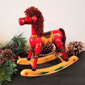 Christmas wooden rocking horse toy vintage handpainted
